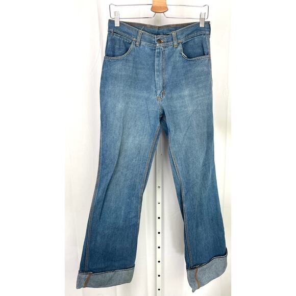 BRANDED LION VTG Hi Rise Flare Jeans Cord Trim Medium Wash Cotton Denim Blue - Picture 1 of 10